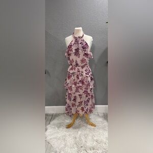 Floral Tiered Ruffle Maxi Dress - Pink & Purple